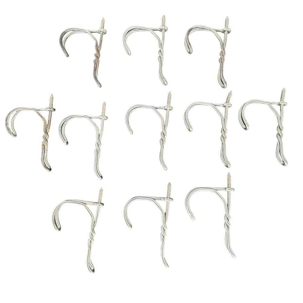 Lot of 11 Twisted Wire Screw In Coat Hat Hooks Silver Farmhouse Style Hanger